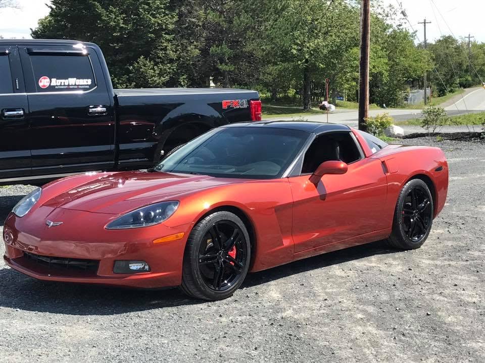 Copper Chevrolet Corvette detailed at the shop